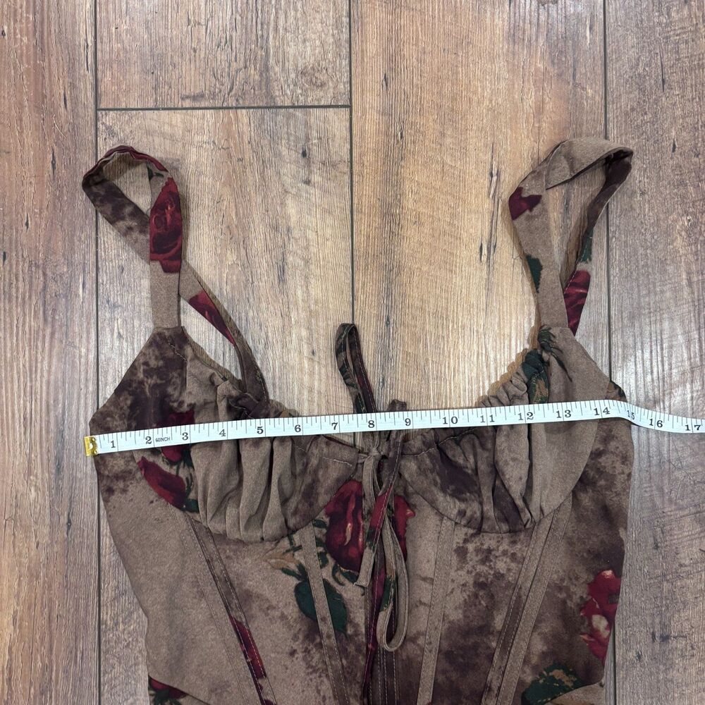 NWT Missguided Corset Bustier Rose Print Maxi Dress Thigh Split Floral Y2K Sz M - Picture 11 of 11